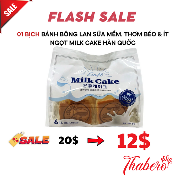 Bánh Bông Lan Sữa Mềm, Thơm Béo & Ít Ngọt Milk Cake Hàn Quốc - HSD 2025/06/28