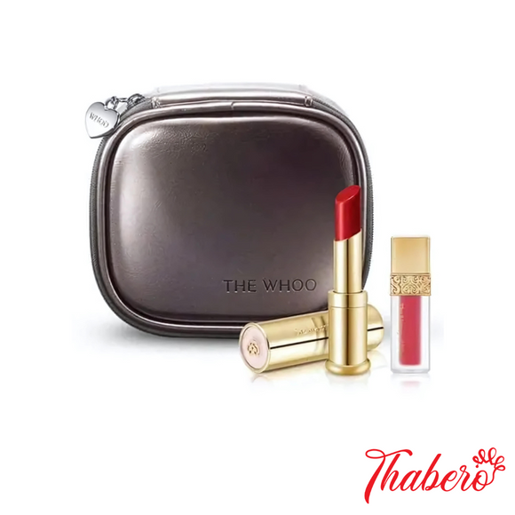 Set Son Dưỡng Môi Đông Y Whoo Gongjinhyang Mi Glow Lip Balm Special Set - Màu Wine Red tặng son kem lì số 1 màu Hồng Rose pink