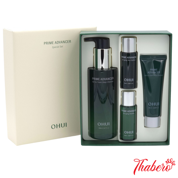 Set Sữa Rửa Mặt Dạng Gel tạo bọt, làm sạch sâu, chống lão hoá O HUI Prime Advancer Gel to Foam Deep Cleanser Special Set - Ohui Xanh lá cây