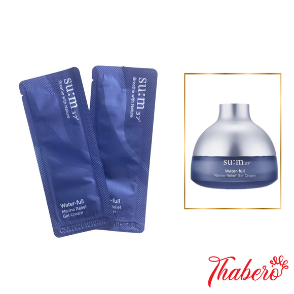 Sample Kem Dưỡng Cấp Nước mịn da tăng đồ đàn hồi da  Su:m37 Water-full Marine Relief Gel Cream - Dành cho da dầu nhờn - Kem Sum xanh (60 gói x 2ml x 120ml )