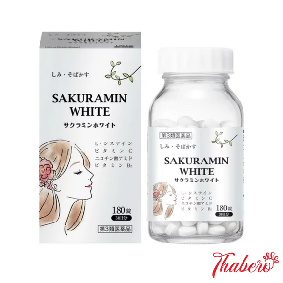 Viên uống trắng da,kích trắng mờ thâm nám, chống lão hoá SAKURAMIN WHITE Whitening Pills 180 viên Nhật