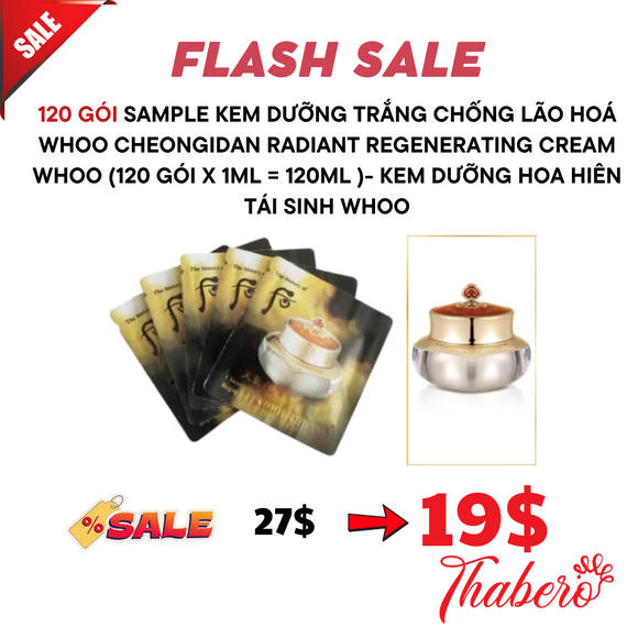Sample kem dưỡng  trắng  da chống lão hoá Whoo Cheongidan Radiant Regenerating Cream Whoo (120 gói x 1ml = 120ml )- Kem dưỡng hoa hiên tái sinh Whoo