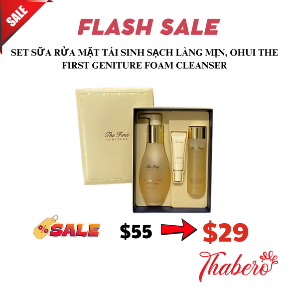 Set Sữa Rửa Mặt tái sinh sạch láng mịn, tươi tắn rạng ngời Ohui The First Geniture Foam Cleanser - Tặng kèm tuýt chống nắng Ohui 10ml