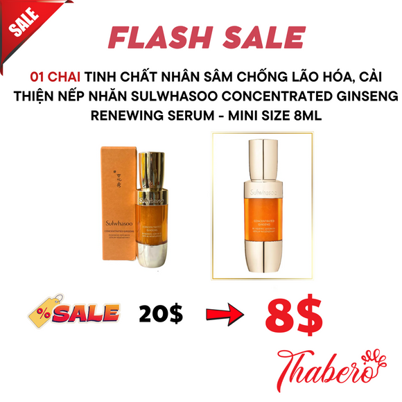 Serum Tinh Chất Nhân Sâm chống lão hóa, Cải thiện nếp nhăn Sulwhasoo Concentrated Ginseng Renewing Serum - Mini size 8ml