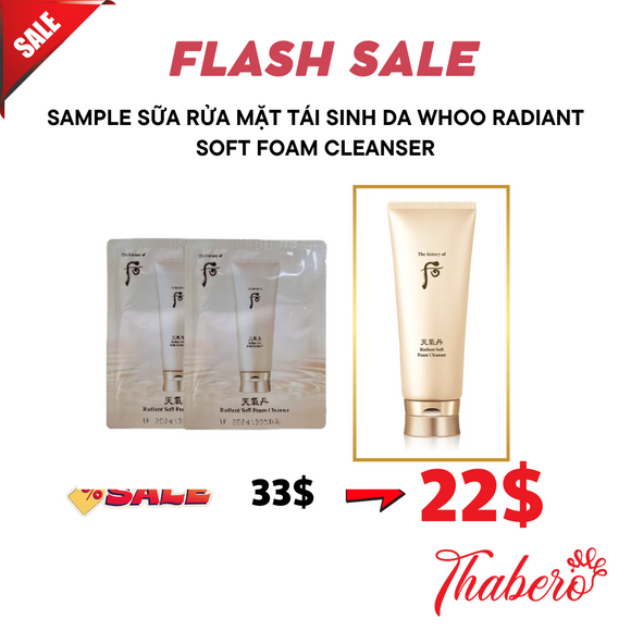 Sample Sữa rửa mặt hoa hiên tái sinh da Whoo Radiant Soft Foam Cleanser (120 gói x 2ml = 240ml)