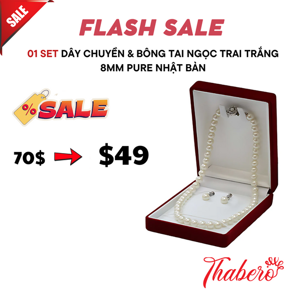 Set dây chuyền & bông tai ngọc trai trắng 8mm Pure Nhật Bản
