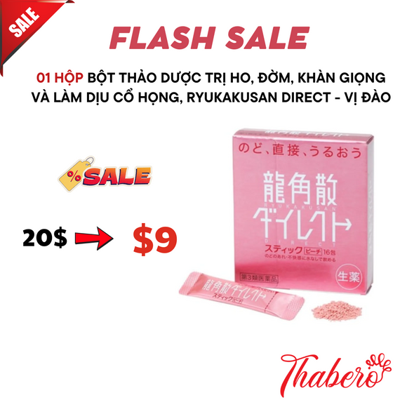 Bột thảo dược trị ho, đờm, khàn giọng và làm dịu cổ họng, Ryukakusan Direct - Vị đào