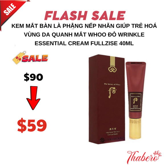 Kem mắt bàn là phẳng nếp nhăn giúp trẻ hoá vùng da quanh mắt   Whoo đỏ Wrinkle Essential Cream Fullzise 40ml
