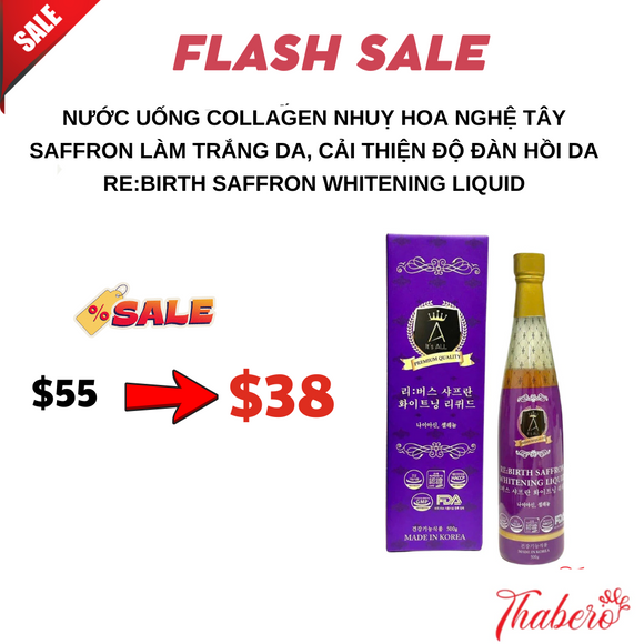 Nước uống collagen nhuỵ hoa nghệ tây saffron làm trắng da, cải thiện độ đàn hồi da RE:BIRTH SAFFRON WHITENING LIQUID
