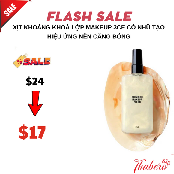 Xịt khoáng Khoá lớp Makeup 3CE Có Nhũ Tạo Hiệu Ứng Nền Căng Bóng.