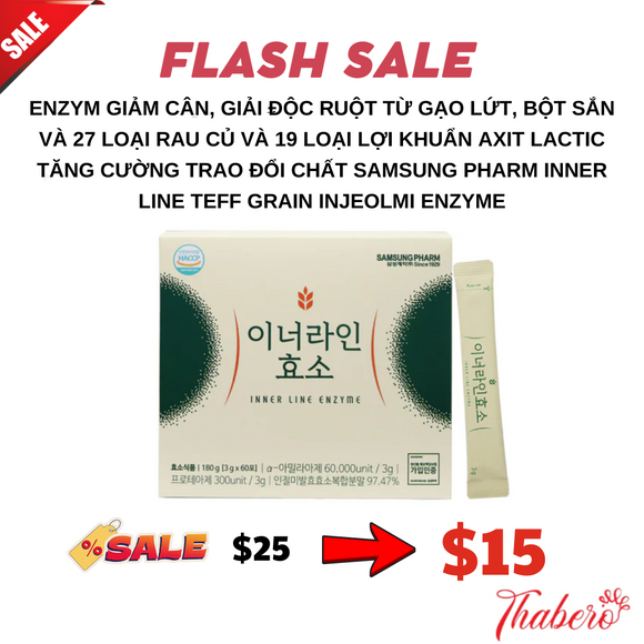 Enzym giảm cân, giải độc ruột từ gạo lứt, bột sắn và 27 loại rau củ và 19 loại lợi khuẩn axit lactic  tăng cường trao đổi chất Samsung Pharm Inner Line TEFF Grain Injeolmi Enzyme