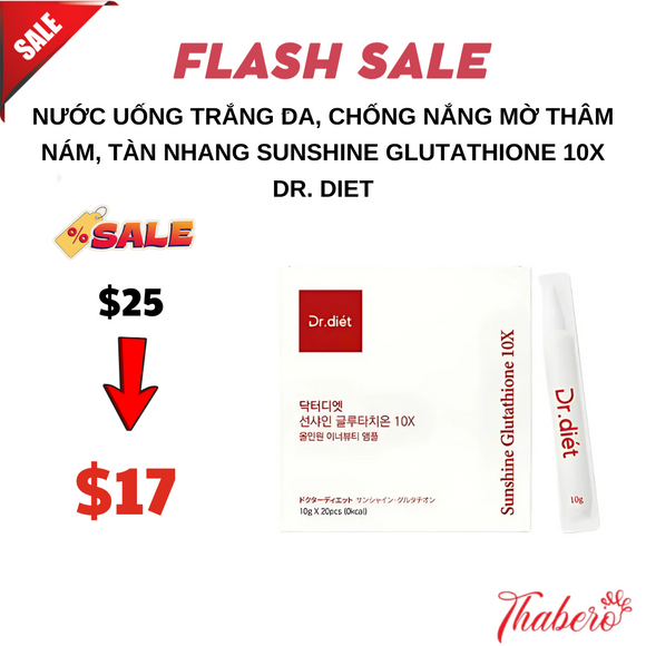 Nước uống trắng da, chống nắng  mờ thâm nám, tàn nhang Sunshine Glutathione 10x Dr. Diet