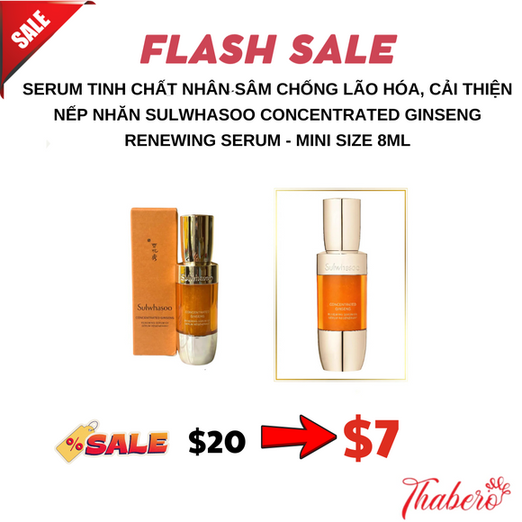 Serum Tinh Chất Nhân Sâm chống lão hóa, Cải thiện nếp nhăn Sulwhasoo Concentrated Ginseng Renewing Serum - Mini size 8ml
