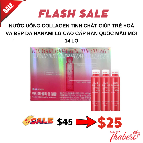 Nước Uống Collagen tinh chất giúp trẻ hoá và đẹp da  Hanami LG Cao Cấp Hàn Quốc mẫu mới 14 lọ