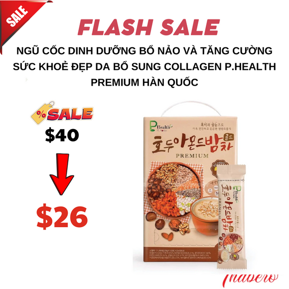 Ngũ Cốc Dinh Dưỡng bổ nảo và tăng cường sức khoẻ đẹp da bổ sung collagen , bạch quả và hạnh nhân gạo đen thơm ngon P.Health Premium Hàn Quốc