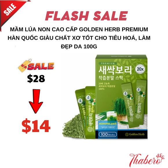 Mầm lúa non cao cấp Golden Herb Premium Hàn Quốc giàu chất xơ tốt cho tiêu hoá, làm đẹp da 100g