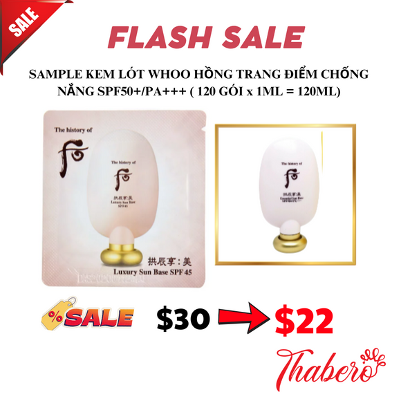 Sample Kem lót  whoo hồng trang điểm chống nắng Whoo Gongjinhyang Mi Essential Sun Base SPF50+/PA+++ (120 gói x 1 ml =120 ml)