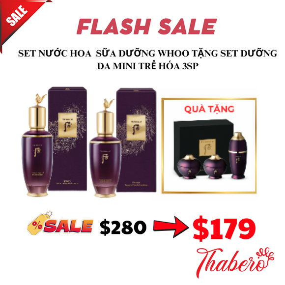 Set nước hoa hồng ( nước cân bằng )  & sữa dưởng WHOO Kiệt tác Hoàn Lưu Cao  Hwanyu Imperial Youth - Tặng kèm set dưỡng da mini trẻ hoá 3 SP