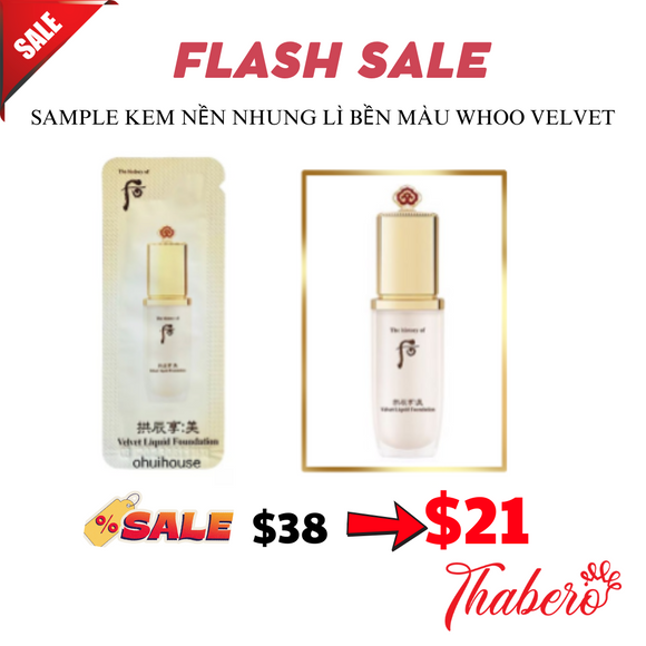 Sample Kem nền nhung lì bền màu 24h, che phủ hoàn hảo Whoo Gongjinhyang Mi Velvet Liquid Foundation (120 gói x 1ml = 120 ml)