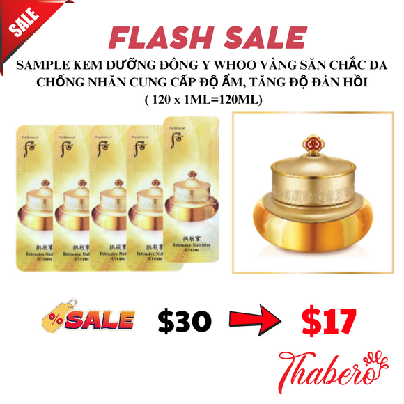 Sample Kem Dưỡng  Đông Y whoo vàng săn chắc da chống nhăn cung cấp độ ẩm, tăng độ đàn hồi Whoo Gongjinhyang Intensive Nutritive Cream - Kem whoo vàng (120 gói x 1ml =120ml )
