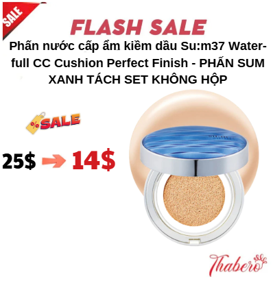 Phấn nước cấp ẩm kiềm dầu Su:m37 Water-full CC Cushion Perfect Finish - PHẤN SUM XANH TÁCH SET KHÔNG HỘP