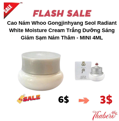 Cao Nám Whoo Gongjinhyang Seol Radiant White Moisture Cream Trắng Dưỡng Sáng Giảm Sạm Nám Thâm - MINI 4ML