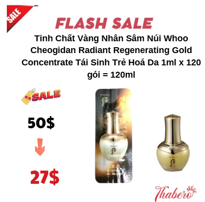 Tinh Chất Vàng Nhân Sâm Núi Whoo Cheogidan Radiant Regenerating Gold Concentrate Tái Sinh Trẻ Hoá Da 1ml x 120 gói = 120ml