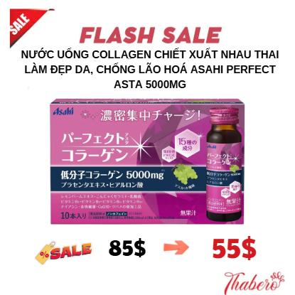 Nước uống Collagen chiết xuất nhau thai làm đẹp da, chống lão hoá Asahi Perfect Asta 5000mg