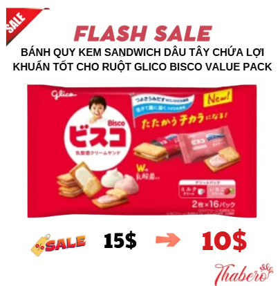 Bánh quy kem sandwich dâu tây chứa lợi khuẩn tốt cho ruột  Glico Bisco Value Pack