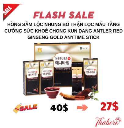 Hồng sâm lộc nhung bổ thận lọc máu  tăng cường sức khoẻ  Chong Kun Dang Antler Red Ginseng Gold Anytime Stick