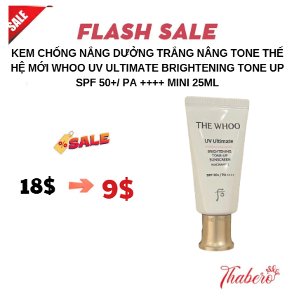 Kem Chống nắng dưởng trắng nâng tone thế hệ mới whoo uv ultimate brightening tone up spf 50+/ PA ++++ mini 25ml