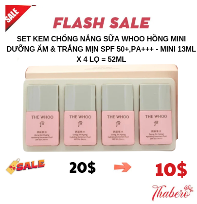 Set Kem Chống Nắng Sữa Whoo Hồng MiNi Dưỡng Ẩm & Trắng Mịn SPF 50+,PA+++ - Mini 13ml X 4 lọ = 52ml