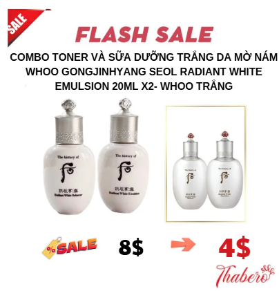 Combo Toner và Sữa Dưỡng Trắng Da Mờ Nám Whoo Gongjinhyang Seol Radiant White Emulsion 20ml x2- WHOO TRẮNG
