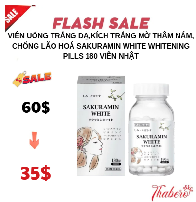 Viên uống trắng da,kích trắng mờ thâm nám, chống lão hoá SAKURAMIN WHITE Whitening Pills 180 viên Nhật