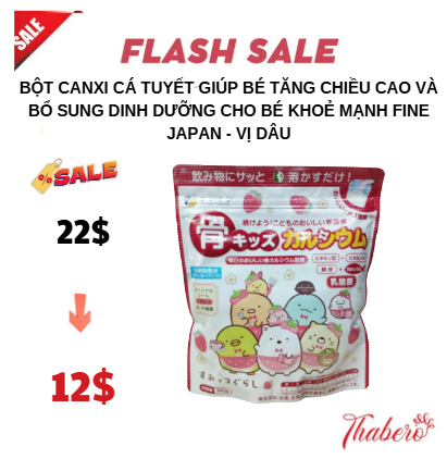 Bột canxi cá tuyết giúp bé tăng chiều cao và  bổ sung dinh dưỡng cho bé  khoẻ mạnh Fine Japan - Vị Dâu
