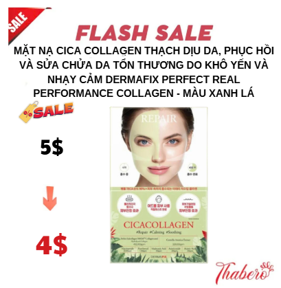 Mặt Nạ Cica Collagen thạch dịu da, phục hồi và sửa chửa da tổn thương do khô yến và nhạy cảm  dermafix Perfect Real Performance Collagen - Màu xanh lá