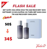Set Nước Hoa Hồng Ohui tím Age Recovery Skin Softener và Sửa dưỡng cải thiện nếp nhăn OHUI tím Age Recovery Emulsion.