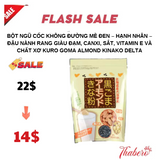 Bột ngũ cốc không đường  mè đen – hạnh nhân – đậu nành rang giàu đạm, canxi, sắt, vitamin E và chất xơ Kuro Goma Almond Kinako Delta