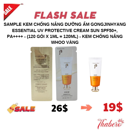 Sample Kem chống nắng dưỡng ẩm Gongjinhyang Essential UV Protective Cream Sun SPF50+, PA++++ - (120 gói x 1ml = 120ml) - Kem chống nắng Whoo vàng