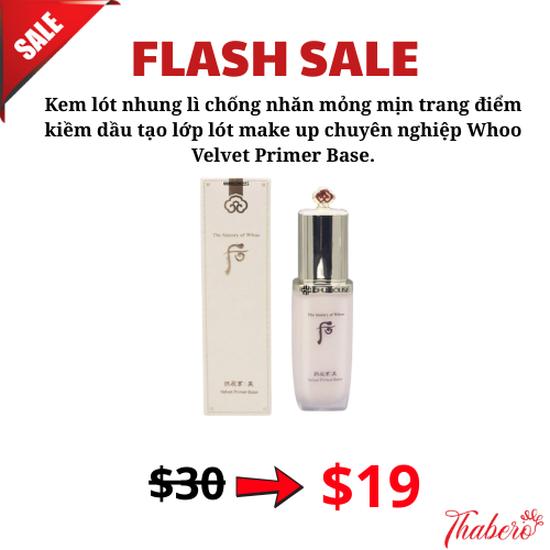 Kem lót nhung lì chống nhăn mỏng mịn trang điểm kiềm dầu tạo lớp lót make up chuyên nghiệp Whoo Velvet Primer  Base