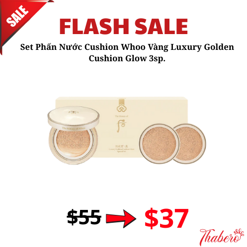 Set Phấn Nước Cushion Whoo Vàng Luxury Golden Cushion Glow 3sp