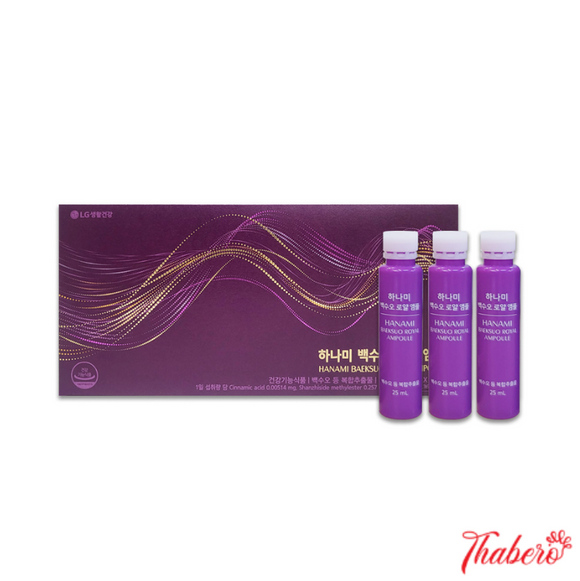 Nước uống bổ máu mát gan giúp da sáng hồng và điều hoà nội tiết tố và tăng cường chống lão hóa Living Garden Hanami Baeksuo Royal Ampoule LG Hàn Quốc 