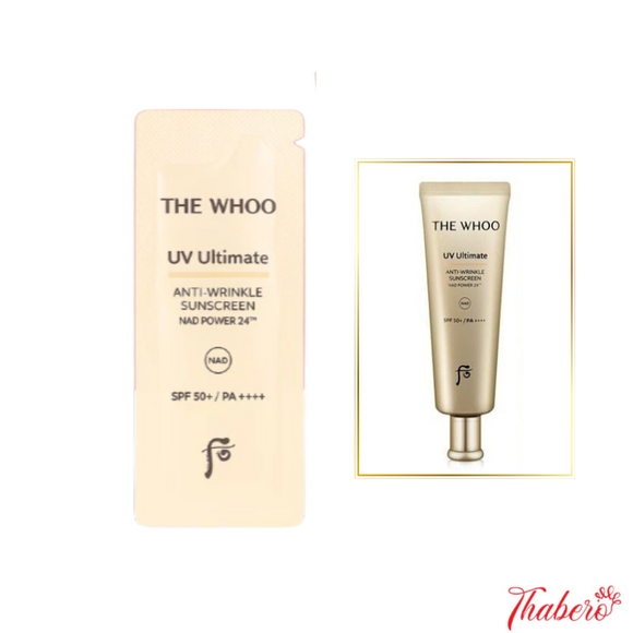 Sample Kem chống nắng chống nhăn phiên bản mới có NAD chống lão hoá mạnh cho da Whoo Vàng Anti-Wrinkle UV Protective Cream SPF50+/PA++++ (120 GÓI X1ML =120ML )