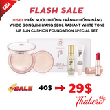 Bộ Phấn nước dưỡng trắng chống nắng Whoo Gongjinhyang Seol Radiant White Tone up Sun Cushion Foundation Special Set.- Phấn whoo trắng 4 sản phẩm