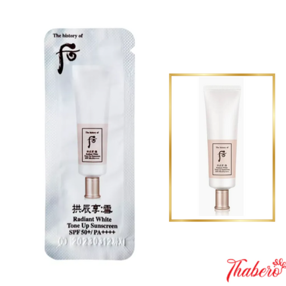 Sample kem chống nắng dưỡng trắng nâng tone da WHOO RADIANT WHITE TONE UP SUNSCREEN SPF50+/ PA++++ - whoo trắng (120 gói x 1ml = 120ml)