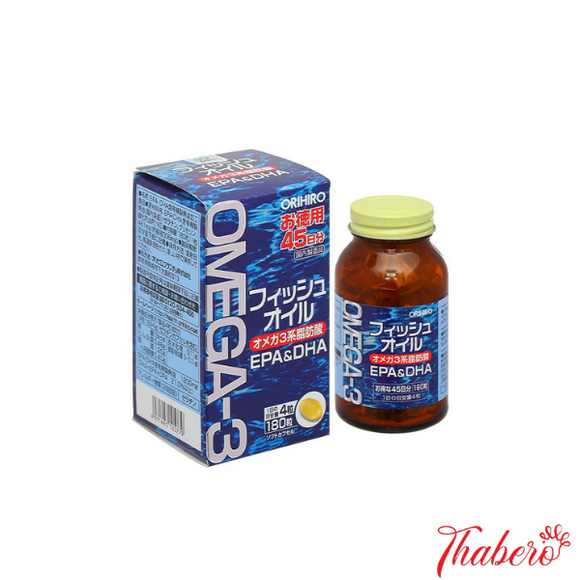 Viên uống dầu cá Omega 3 bổ nảo , bổ mắt tăng sức khoẻ tim mạch  Orihiro Nhât -180 viên.